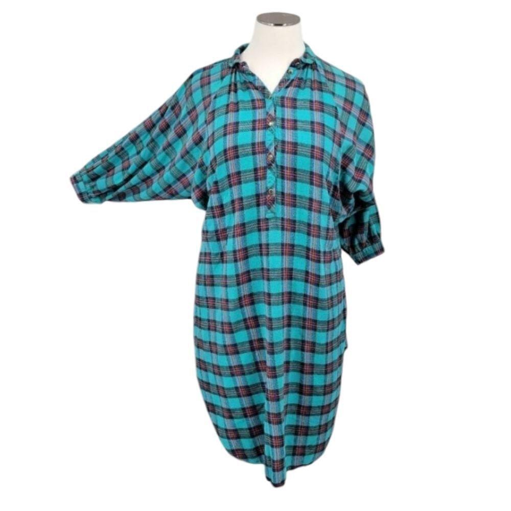 Heather Lane Vintage Cotton Flannel Plaid Dress with Pockets Oversized Large